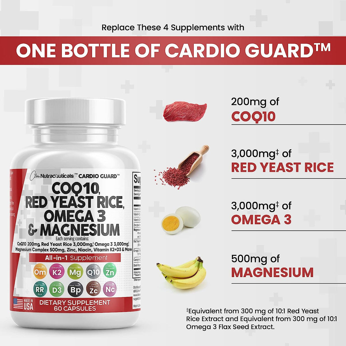 COQ10 200mg Red Yeast Rice 3000mg Omega 3 3000mg Magnesium Complex 500