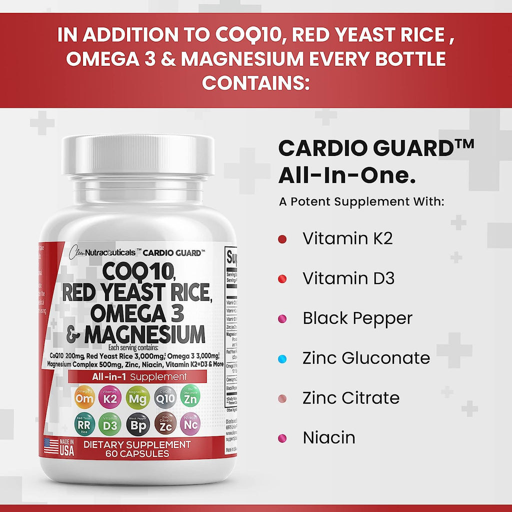 COQ10 200mg Red Yeast Rice 3000mg Omega 3 3000mg Magnesium Complex 500