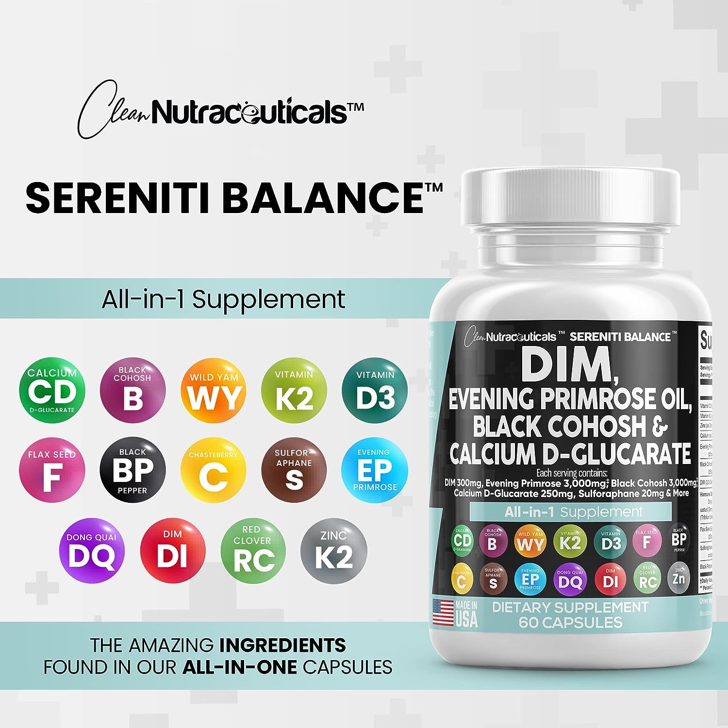 DIM 300mg Evening Primrose 3000mg Black Cohosh 3000mg Calcium DGlucar