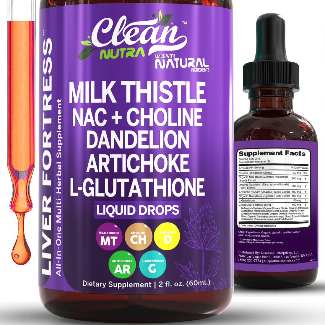 Milk Thistle NAC Liver Cleanse Detox &amp; Repair Supplement Liver Support Liquid Drops with Dandelion Extract, Artichoke, Chanca Piedra, Beet Root, Choline, L-Glutathione, Ginger, Burdock, Schisandra