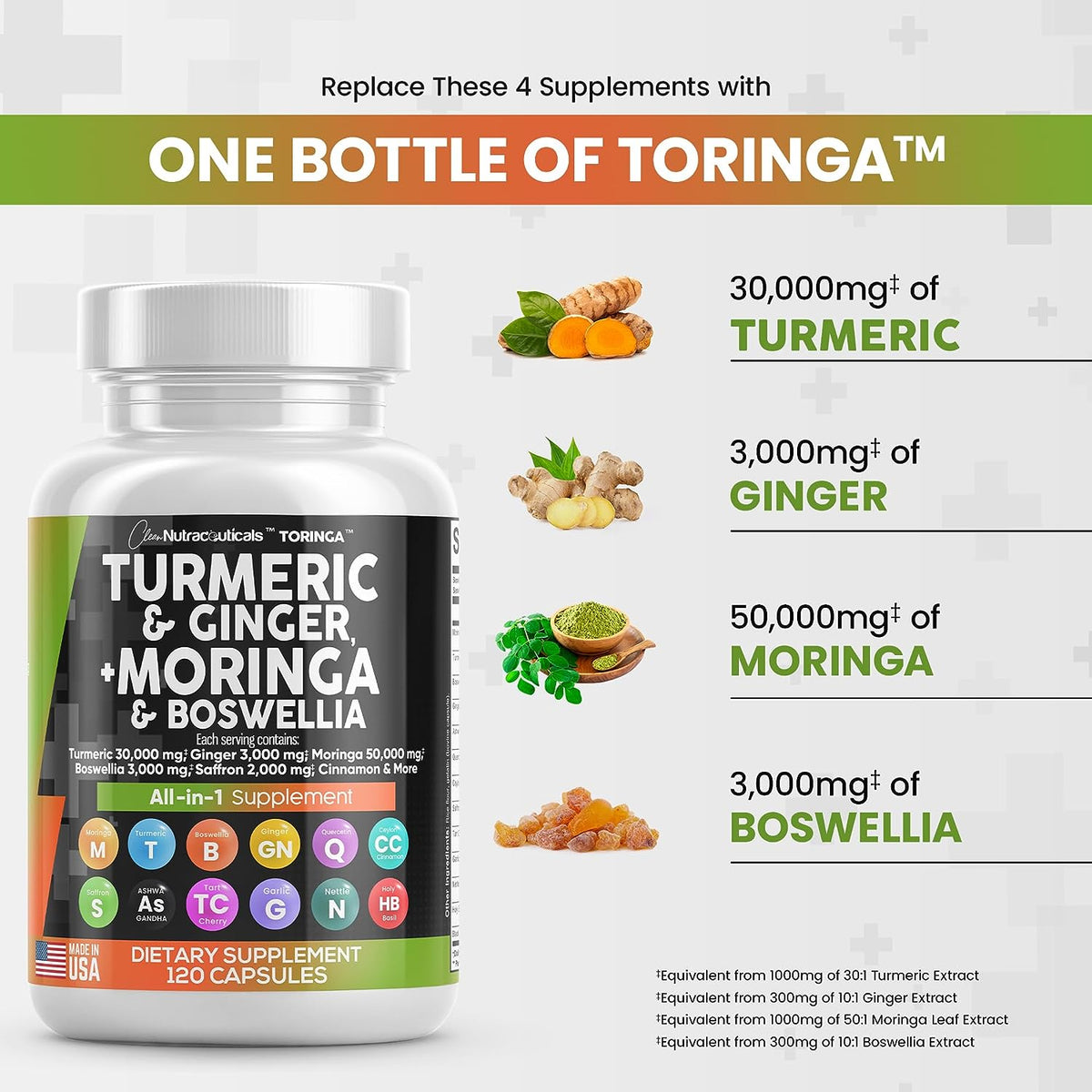 Turmeric Curcumin 30000mg Ginger 3000mg Moringa 50000mg Boswellia 3000