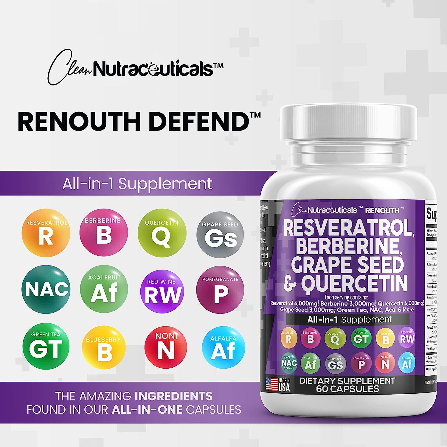 Resveratrol 6000mg Berberine 3000mg Grape Seed Extract 3000mg Querceti