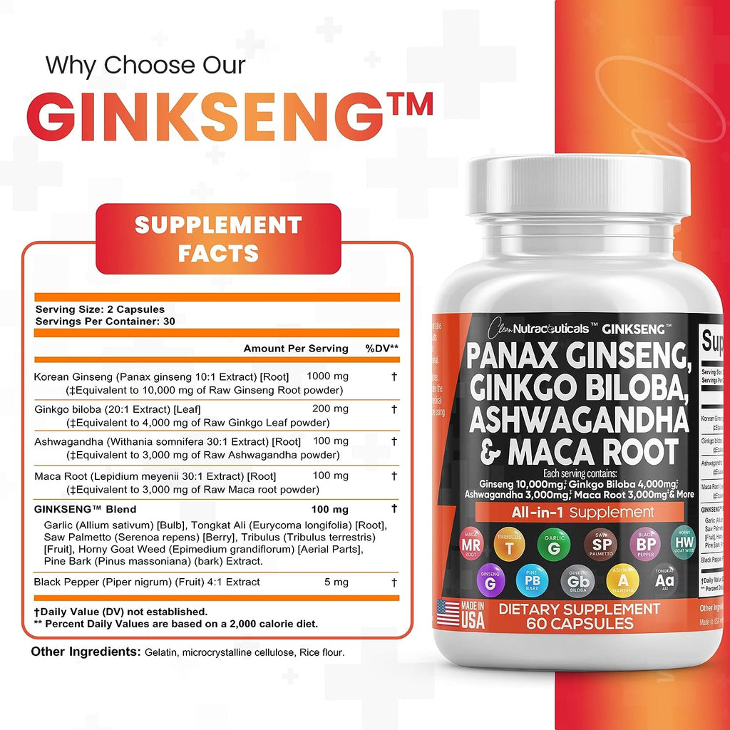 Can I Take Ginkgo Biloba With Ashwagandha Panax Ginseng 10000mg Ginkgo Biloba 4000mg Ashwagandha Maca Root 3000m