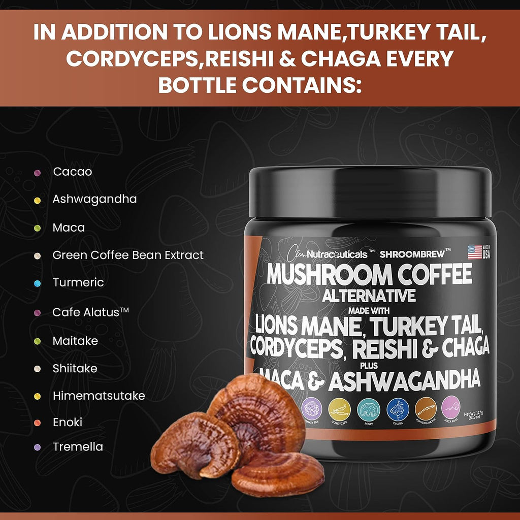 Monkey Brew - Four Mushroom Coffee Alternative Drink - Lion's Mane,  Cordyceps, Turkey Tail, Ashwagandha, Turmeric, Cacao & Chicory - Promotes