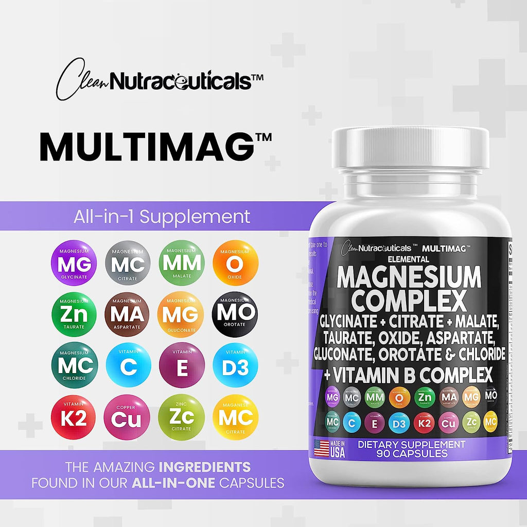 Magnesium Complex 2285mg with Magnesium Glycinate Citrate Malate Oxide Clean Nutraceuticals