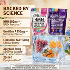 Backed by Science — NMN 500mg, Urolithin A 250mg, Liposomal NAD+ 50mg, Apigenin 50mg