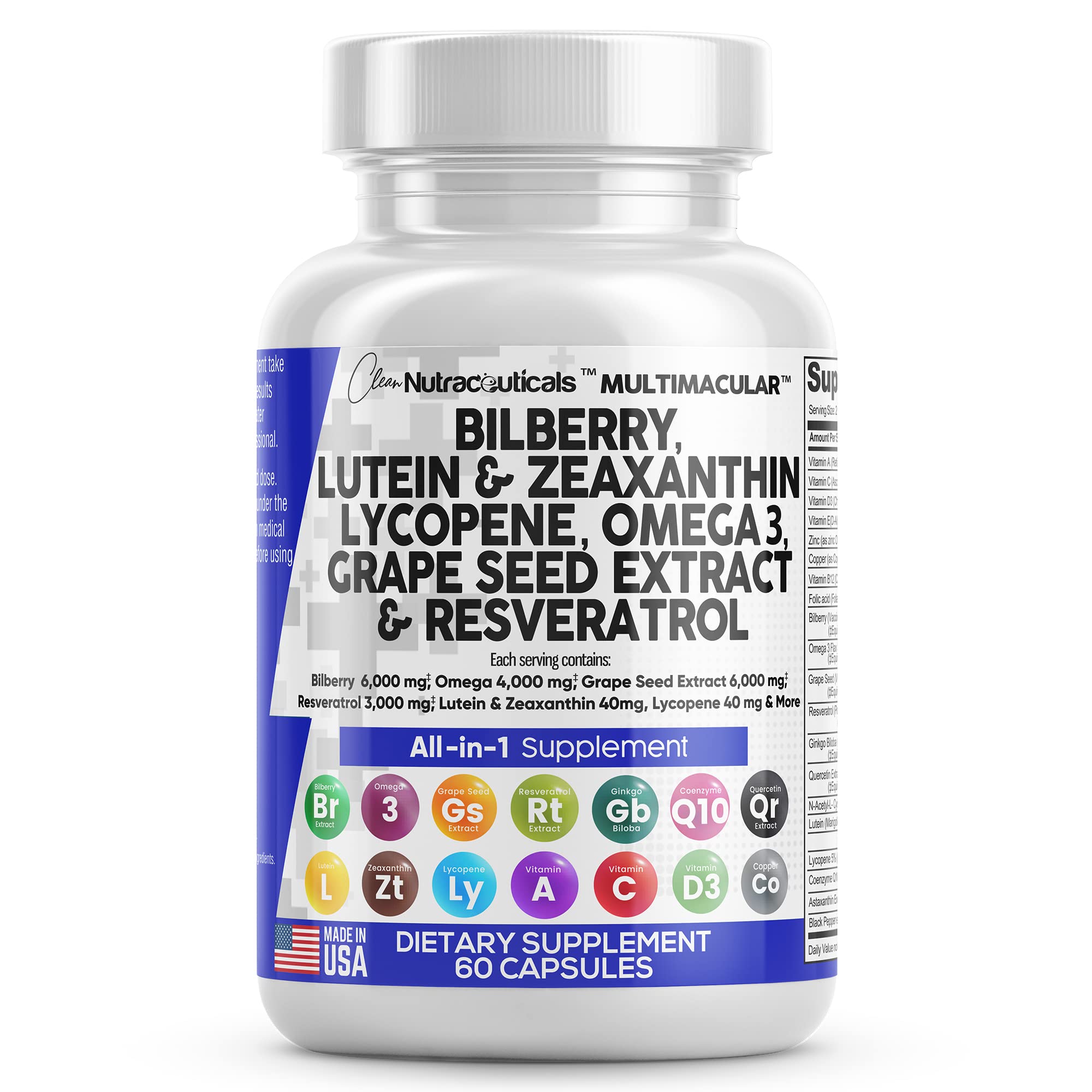 Eye Health Vitamins with Bilberry 6000mg Lutein & Zeaxanthin 40mg Lyco ...